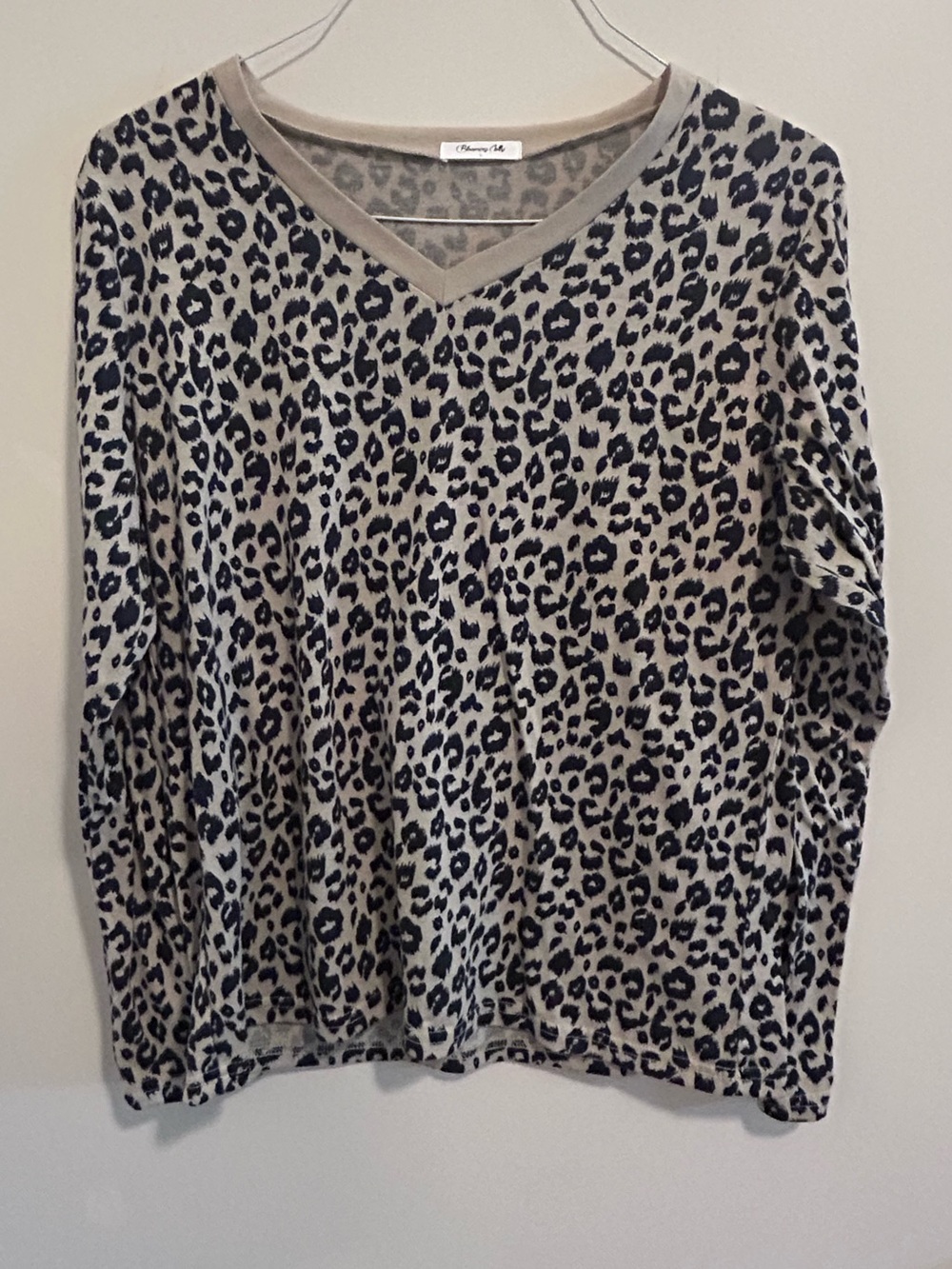 Animal Print V-Neck Long Sleeve Top - Taupe/Black - Unknown Brand